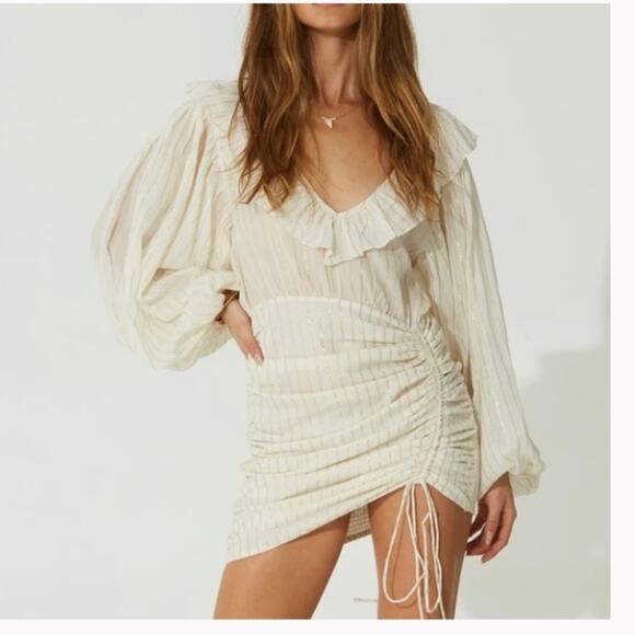 Jens Pirate Booty Vambelle Mini Stripe Dress In White Gold XS - Picture 7 of 8